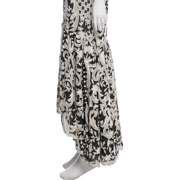 NAEEM KHAN BLACK/WHITE EMBROIDERED SILK SKIRT - Picture 5 of 9